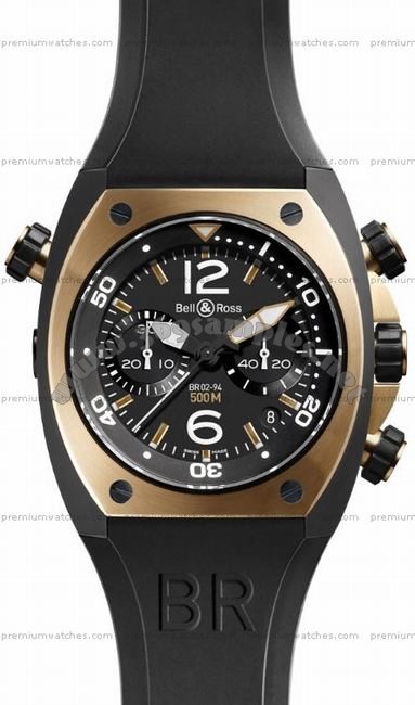 Bell & Ross BR 02-94 Chronographe Pink Gold & Carbon Mens Wristwatch BR02-CHR-BICOLOR